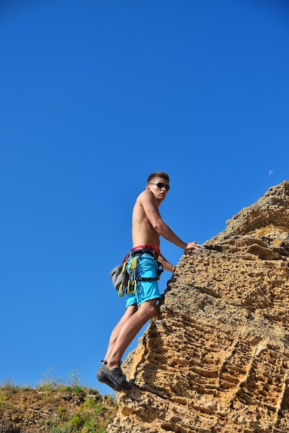 Climber climbing with carbines