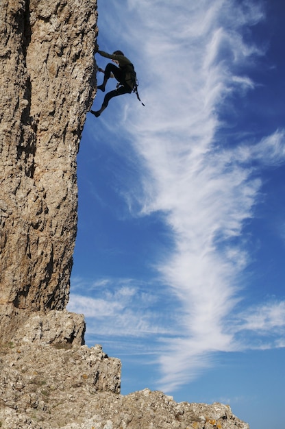 Climber silhouette on the rock