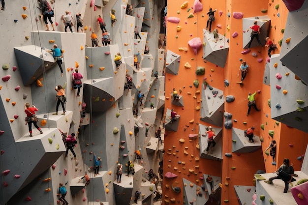 Climbers on a climbing wall that says climbers.