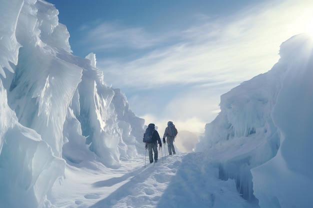 Climbers navigating a labyrinth of snow and ice on 00596 00