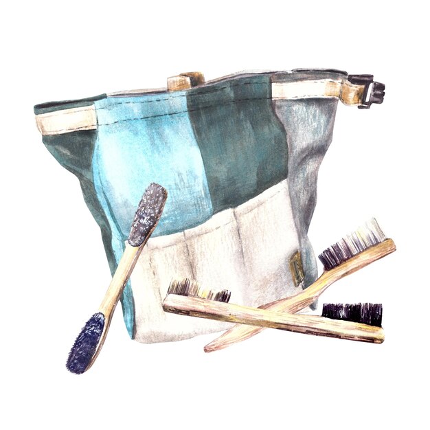 Climbing bouldering magnesium bag with brushes watercolor illustration isolated white background