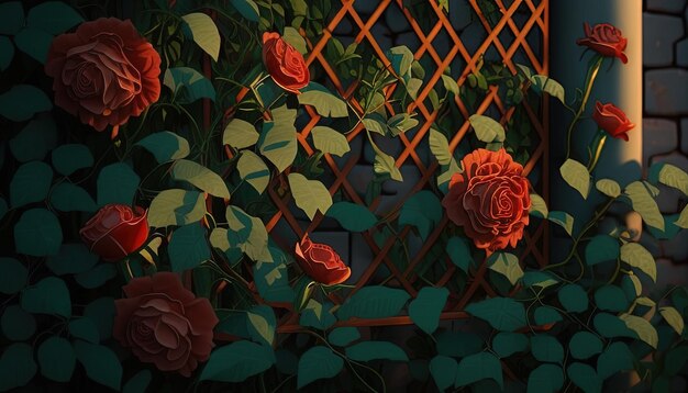 Climbing roses digital art illustration Generative AI