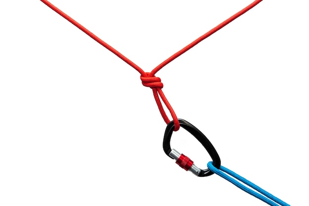 Climbing sports image of a carabiner on a rope