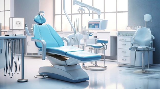 Clinic Dental Chair and Dentist's Tools