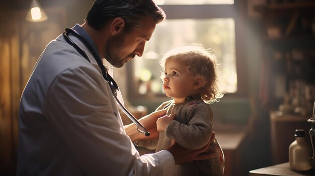 In a clinic a doctor examines a little child Generative Ai