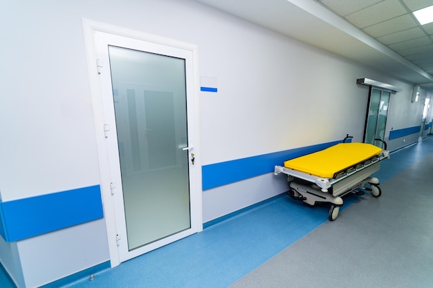 Clinical healthcare corridor with doors in ward modern medical interior in hospital