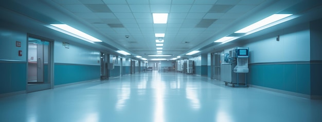 Clinical Serenity Empty Hospital Corridor with Room Background