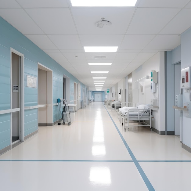 Clinical Serenity Empty Hospital Corridor with Room Background