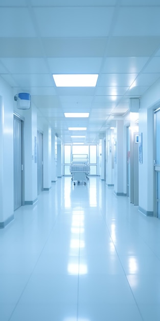 Clinical Serenity Empty Hospital Corridor with Room Background