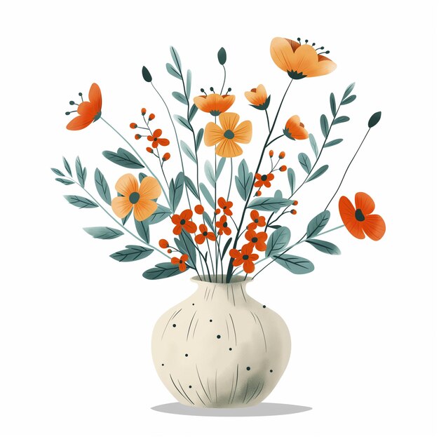 Clip art illustration of a bouquet of flowers in a vase