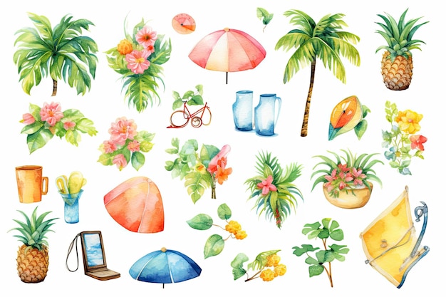 Photo clip art of summer in watercolor style sprite sheet