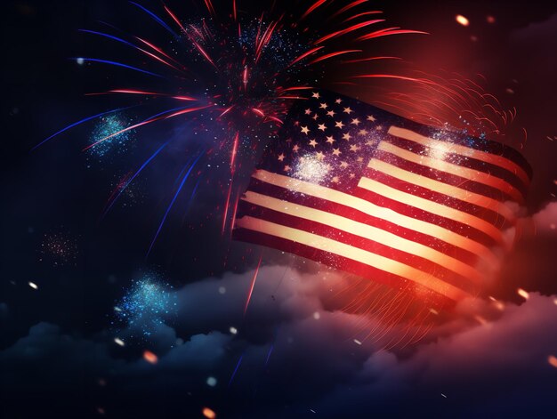 Clipart of American Flag with Fireworks