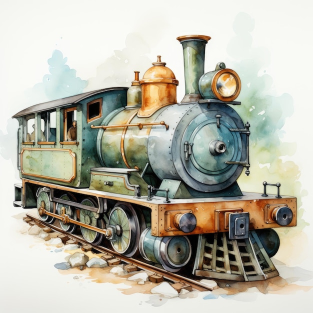 Clipart Aquarelle houten trein speelgoed voor kleine peuter