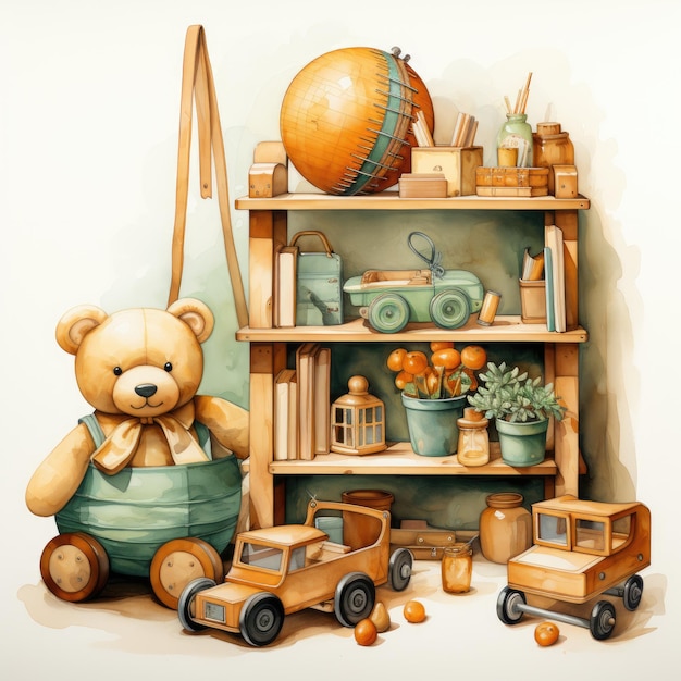 Clipart Aquarelle Wooden Toy for Little Todler