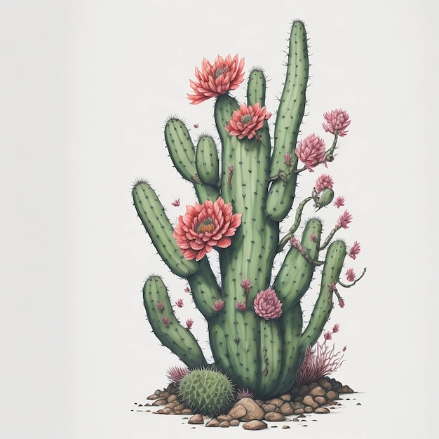 Photo a clipart of a cactus with pink flowers on it