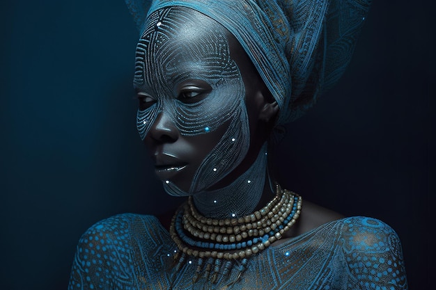 Clipart featuring a stunning African woman in futuristic bodyart blending beauty and fashion design