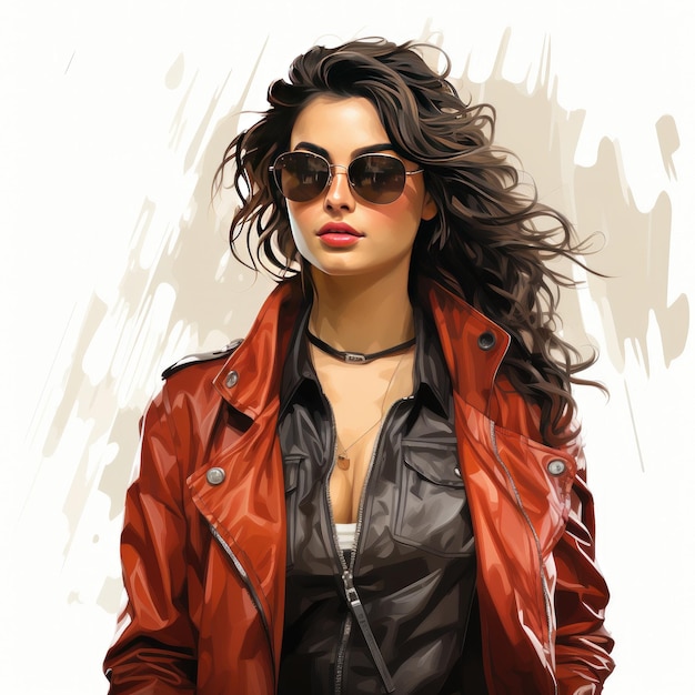 Clipart Illustration Girl in a Chic Leather Jacket