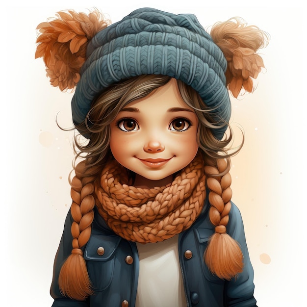 Clipart Illustration Girl with a Knitted Headband and Boot