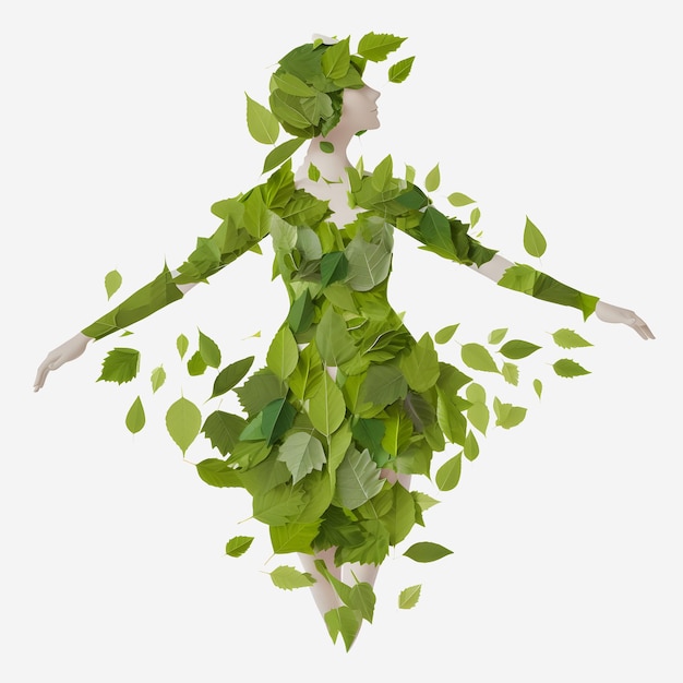 Premium AI Image | A Clipart Illustration of a Lady Made of Leaves with ...