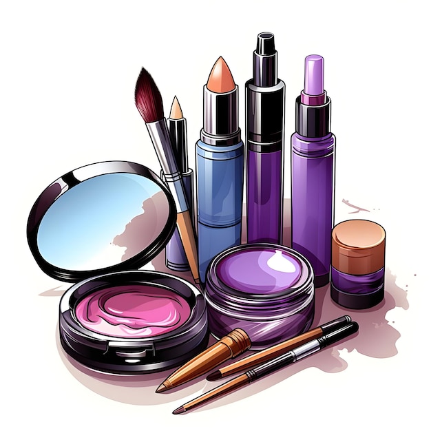 Photo clipart image for makeup artists featuring various makeup products on a white background