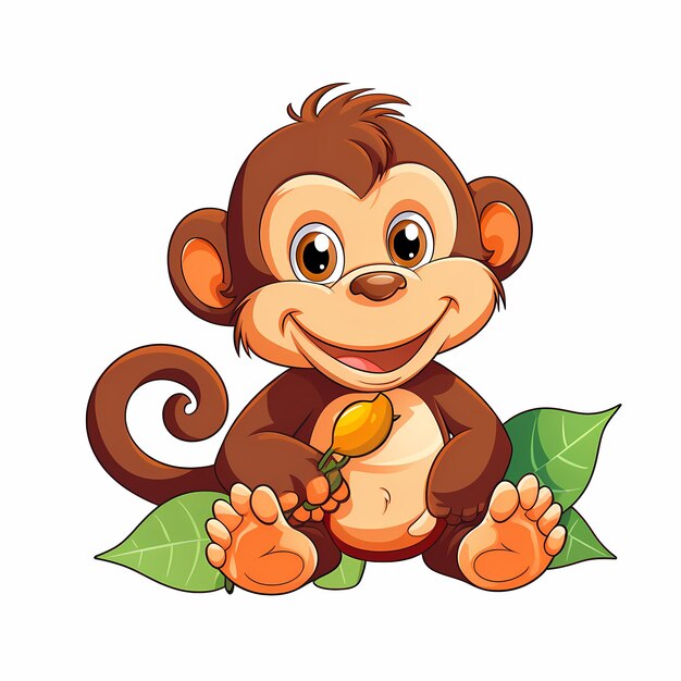 Photo clipart for kids monkey cartoon style thick line low detail no shading