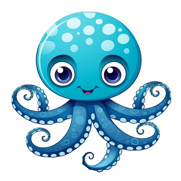 Clipart naïeve sticker schattige blauwe kleurrijke octopus Generatieve ai