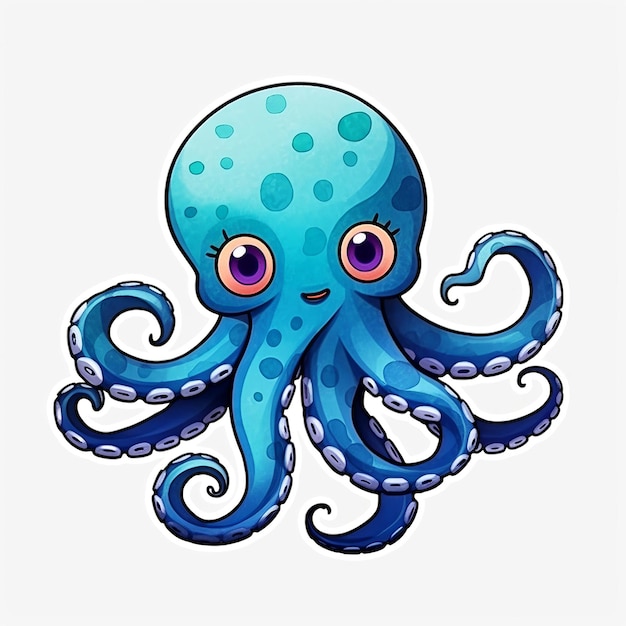 Clipart naive sticker cute blue colourful octopus Generative ai