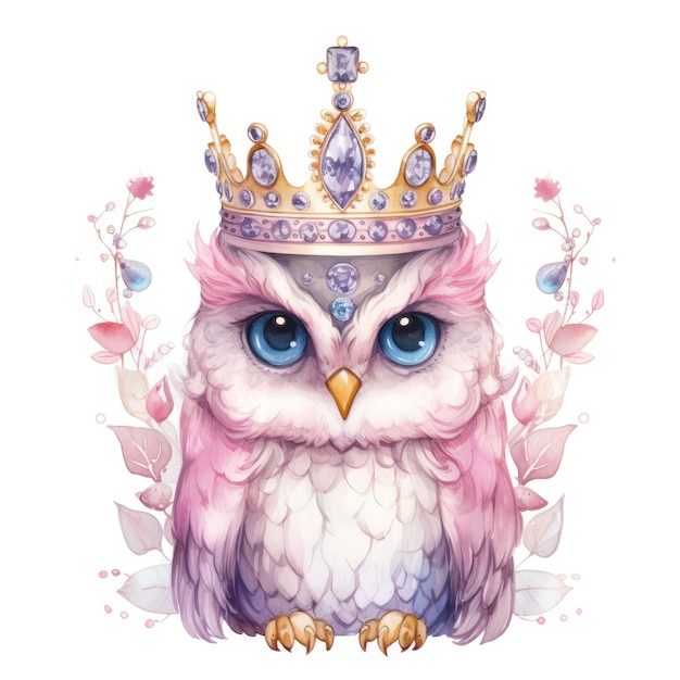 Photo clipart nursery watercolor magic owl an owl wearing a crown