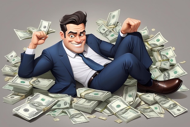 Clipart Picture of a Rich Male Businessman Cartoon Character Lie Around Cash