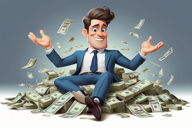 Clipart Picture of a Rich Male Businessman Cartoon Character Lie Around Cash