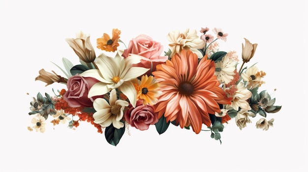 clipart vintage bloem op witte achtergrond uit elkaar geplaatst Generatieve AI
