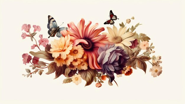 clipart vintage flower on white background spaced outGenerative AI