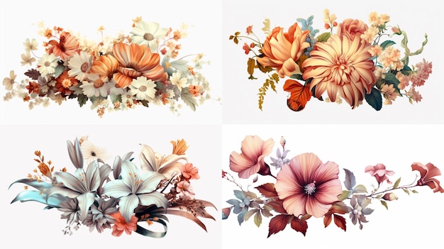 clipart vintage flower on white background spaced outGenerative AI