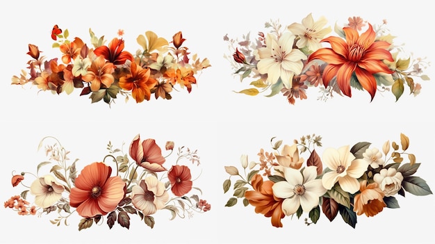 Photo clipart vintage flower on white background spaced outgenerative ai