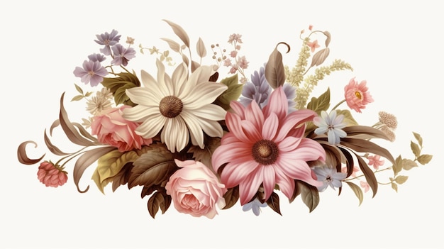 clipart vintage flower on white background spaced outGenerative AI