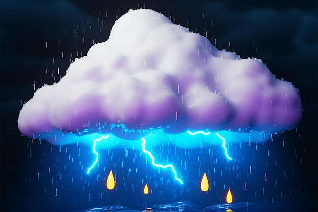Clipart Weersvoorspelling in 3D Regen met onweersbuien weerpictogram op witte achtergrond