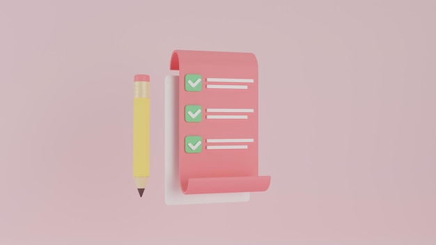 Photo clipboard and pencil on pink background notepad icon clipboard task management todo check list work project plan concept fast checklist productivity checklist 3d rendering