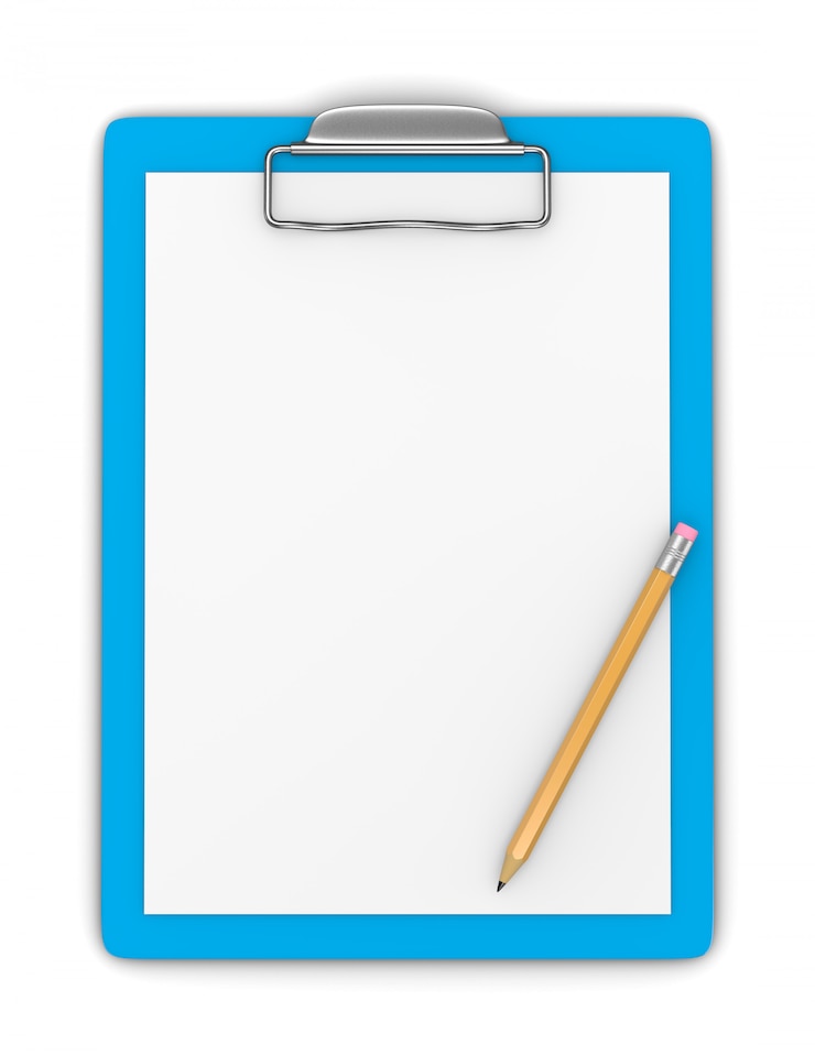 Photo clipboard with blank paper and pencil