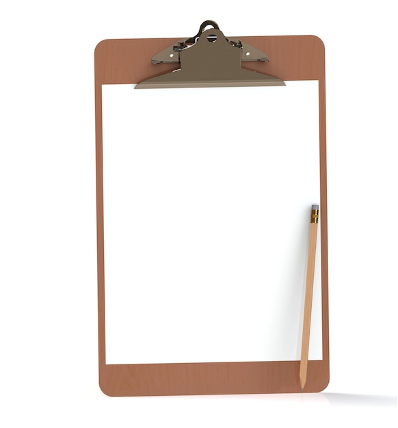 Clipboard and wooden pencil  isolsted on white background