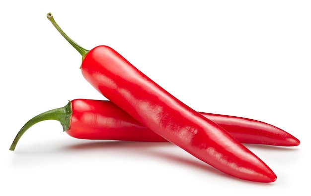 Clipping path isolated hot chili  peppers. Peppers chili full macro shoot food ingredient on white