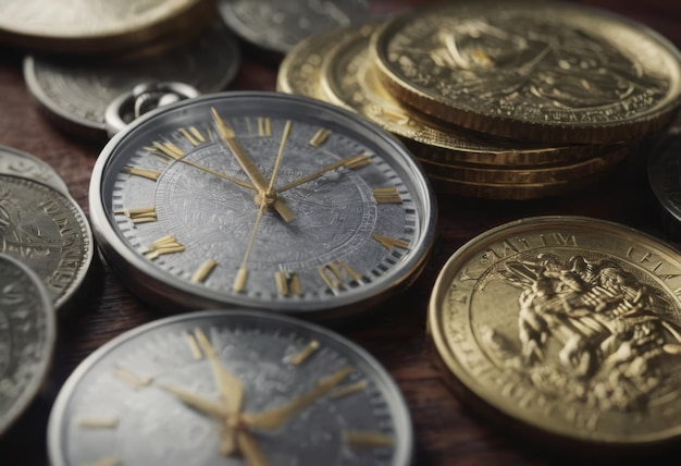 Фото clock and stacks of coins time money