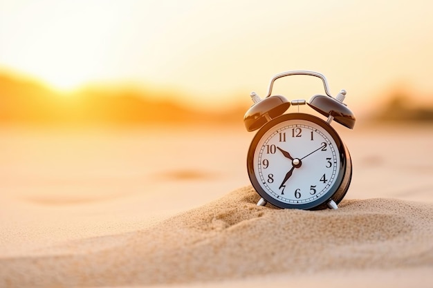 A clock on a beach copyspace for text ads