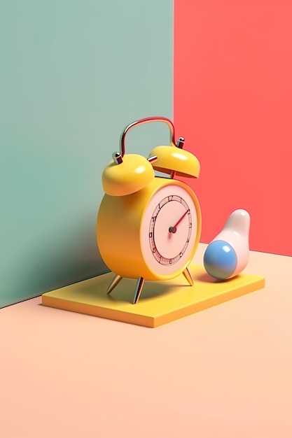 Photo clock and bell alarm 3d render style ai generated image