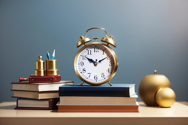 Clock on books for mockup back to school concept