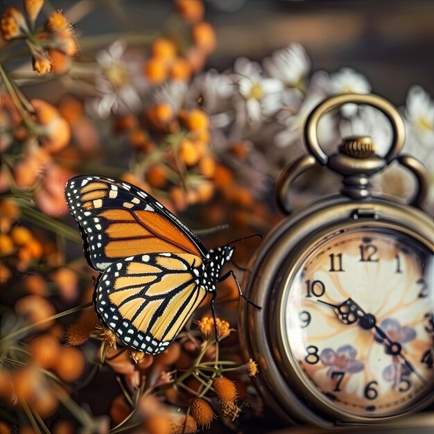 Clock and Butterfly Close Up