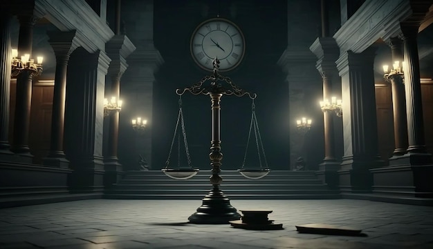 A clock in a court with a clock in the middle of it