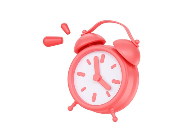 Clock d render icon simple alarm timer concept red retro style flying alarmclock and morning awakeni