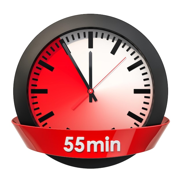 Clock face with 55 minutes timer 3D rendering