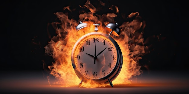 Clock on fire deadline burning time concept Generative AI