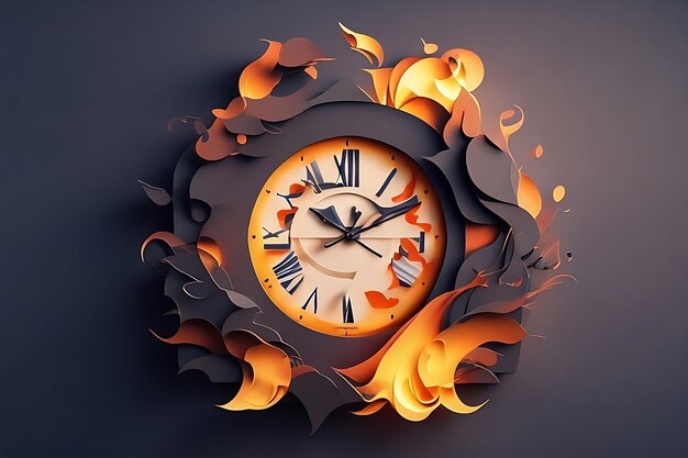 a clock on fire paper art style ai generated